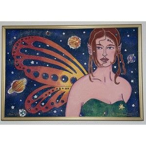 Signed & Original Kathy Flocken 1996 “Moon Fairy” Oil Painting W Original Frame